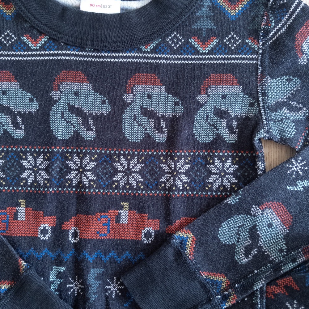 Hanna Andersson 2 Pc Pajamas Blue Dinosaur Race Car Fair Isle Holiday Kids 3T - Picture 3 of 8